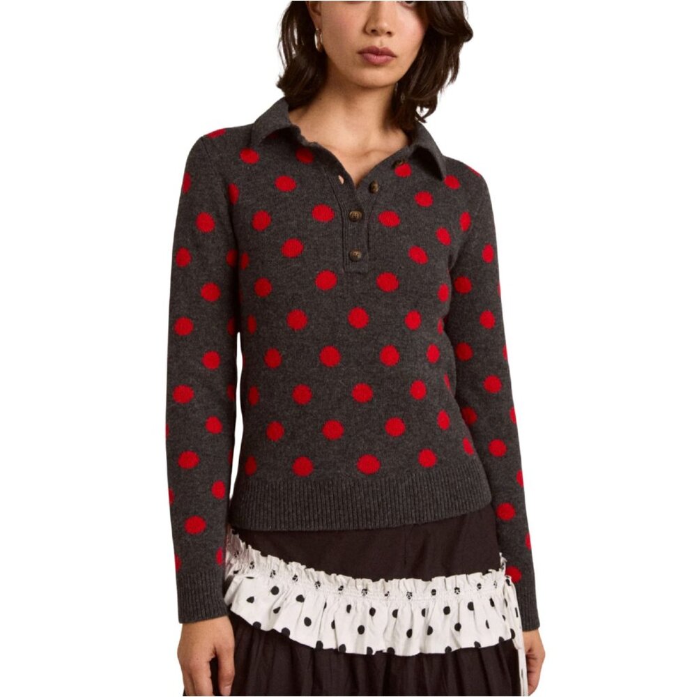 DAMSON MADDER Lia Merino Wool Reversible Polka Dot Sweater NWT $240 Sz 4 - Picture 3 of 7